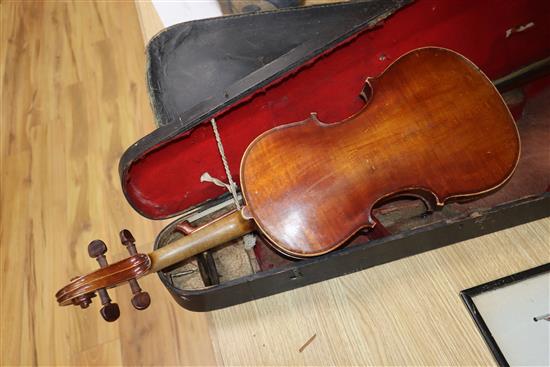 Two cased violins, one by Louis Fricot, Poussay dated 1935?,